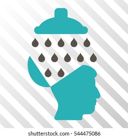 Open Brain Shower vector pictograph. Illustration style is flat iconic bicolor grey and cyan symbol on a hatched transparent background.