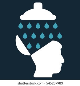 Open Brain Shower vector pictograph. Style is flat graphic bicolor symbol, blue and white colors, dark blue background.