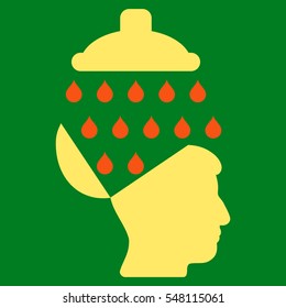 Open Brain Shower vector pictograph. Style is flat graphic bicolor symbol, orange and yellow colors, green background.