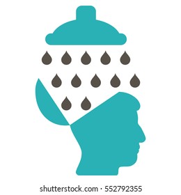 Open Brain Shower vector pictograph. Style is flat graphic bicolor symbol, grey and cyan colors, white background.