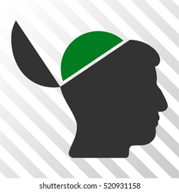 Open Brain vector icon. Illustration style is flat iconic bicolor green and gray symbol on a hatch transparent background.