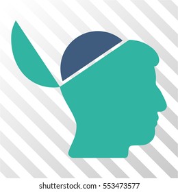 Open Brain vector icon. Illustration style is flat iconic bicolor cobalt and cyan symbol on a hatch transparent background.