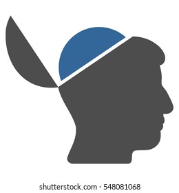 Open Brain vector icon. Style is flat graphic bicolor symbol, cobalt and gray colors, white background.