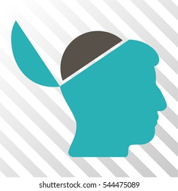 Open Brain vector pictograph. Illustration style is flat iconic bicolor grey and cyan symbol on a hatch transparent background.