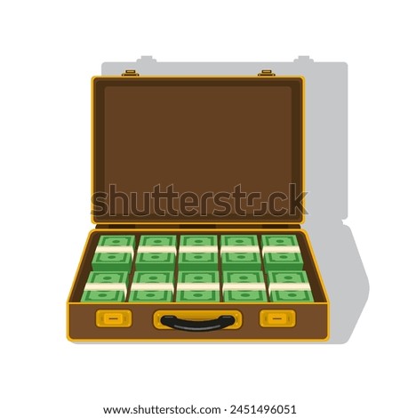 Open briefcase full of money, on white background. 
Flat, Vector, Illustration, Cartoon, EPS10. 