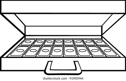open briefcase with money
