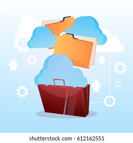 Open Briefcase Paper Document Cloud Storage Database Business Concept Flat Vector Illustration