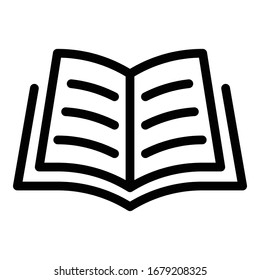 Abrir icono de folleto. Esquema de icono de vector de folleto abierto para el diseño web aislado en fondo blanco