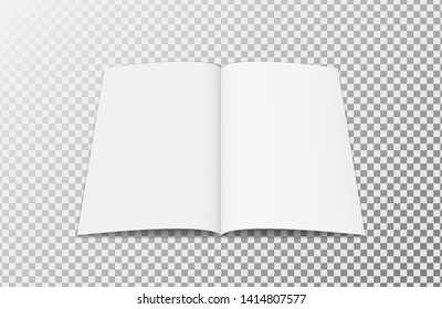 Open brochure template. Realistic layout for magazine or notebook on transparent background.