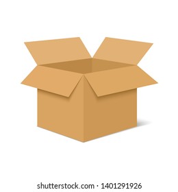 Open brown cardboard box mockup. Blank box template.