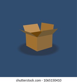Open brown cardboard box on blue background