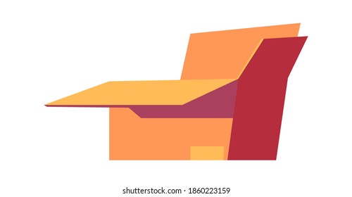 Open brown cardboard box for storing and transporting things, cartoon vector isolated illustration