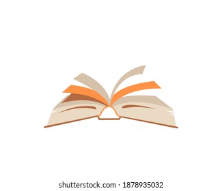 open brown orange book. simple color silhouette or sign of handbook, glossary, guidebook, journal, vocabulary, brochure, diary on white background. concept of storytelling, publication, bookshop