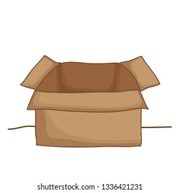 Open brown paper box isolated on white background.