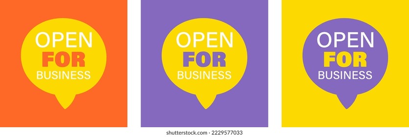 Open for business concept. Set colourful posters