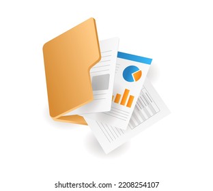 Open business data folder in isometric flat illustration