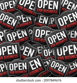 Open for business hanging sign sticker pattern. Sign for door. Vector illustration.