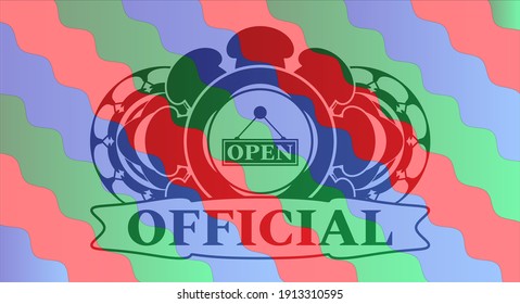open business sign icon and Official text Colorful emblem. Curvy chic background. Artistic illustration. 
