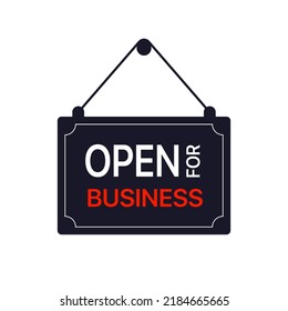 Open for business signboard. Vector illustration. Ad, sign, door, development, recruitment, employment, employee. Advertisement concept. Vector line icon for Business and Advertising.