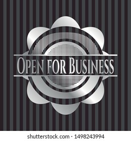 Open for Business silver shiny emblem]. Vector Illustration. Mosaic.