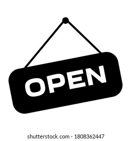 Open for business store door sign icon. Black and white illustration vector.