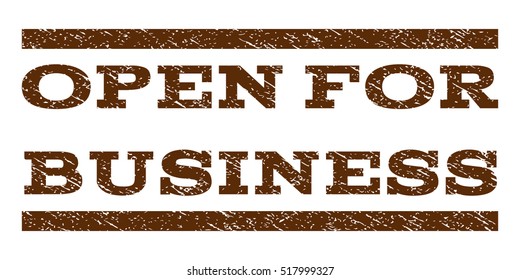 Open For Business watermark stamp. Text caption between horizontal parallel lines with grunge design style. Rubber seal stamp with unclean texture.