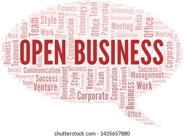 Open Business word cloud. Collage made with text only.