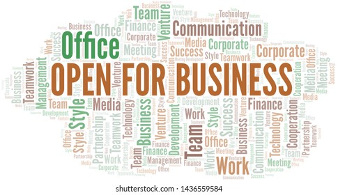 Open For Business word cloud. Collage made with text only.