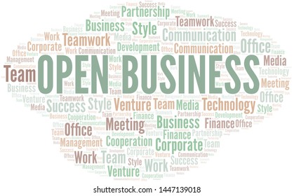 Open Business word cloud. Collage made with text only.