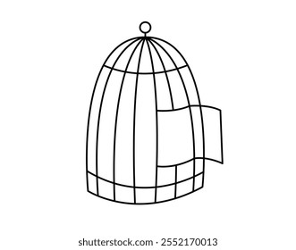 Open cage concept line doodle icon. Flat concept open cage of liberation, freedom sticker. Isolated on white background. Vector illustration