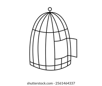 Open cage concept line doodle icon. Flat concept open cage of liberation, freedom sticker. Isolated on white background. Vector illustration