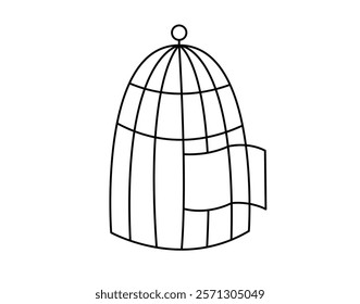 Open cage concept line doodle icon. Flat concept open cage of liberation, freedom sticker. Isolated on white background. Vector illustration