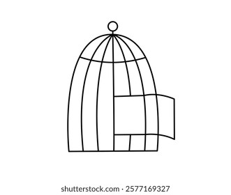 Open cage concept line doodle icon. Flat concept open cage of liberation, freedom sticker. Isolated on white background. Vector illustration