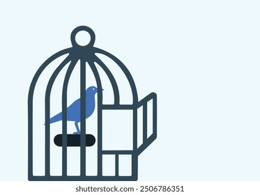 A open cage where bird is confined in the cage illustration