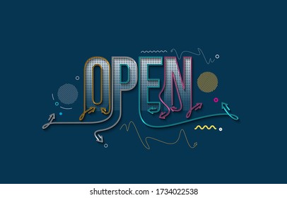 Open Calligraphic line art Text shopping poster vector illustration Design.