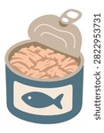Open can filled with pieces of tuna fish.