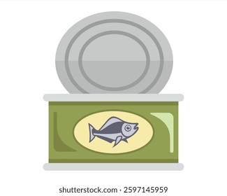 Open can of preserve fish. Vector flat icon. Vector illustration