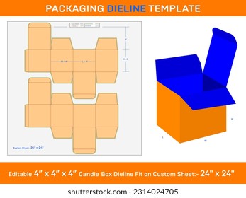 Open Candle box, Dieline Template, 4x4x4 inch,