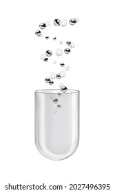 Open capsule with balls falling in the form of a spiral on a white background. Vector illustration