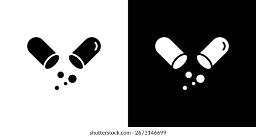 Öffnen Sie die Kapselsymbolsammlung. Schwarz-weiß gefüllte Vektorgrafik.