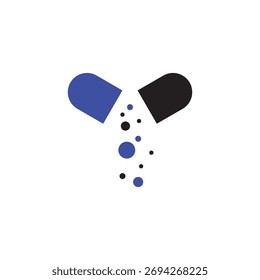 Open capsule icon silhouette vector flat design on white background.