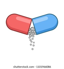 An open capsule with a medicinal grain out of the vector design capsule