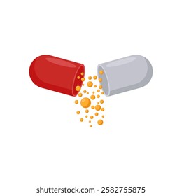 Open Capsule, Medicine Flat Vector Illustration - Isolated