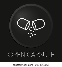 Open capsule minimal vector line icon on 3D button isolated on black background. Premium Vector.