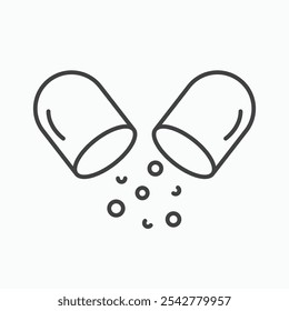 Open capsule pill icon in black and white outlined stroke
