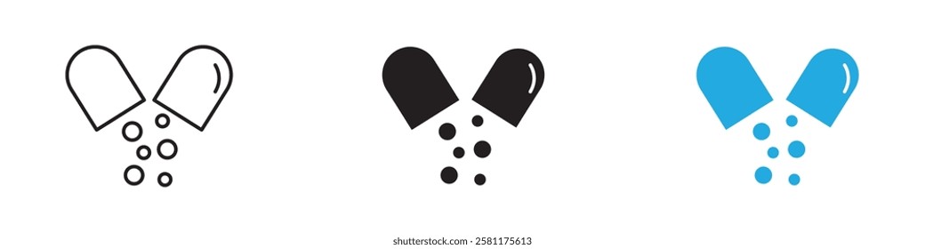 Open capsule pill icon black white vector outline