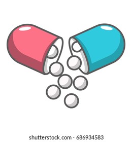 Open capsule pill icon. Cartoon illustration of open capsule pill vector icon for web design