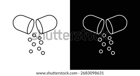 Open Capsule Pill icon in editable stroke. EPS 10 vector illustration.