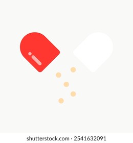 Open capsule pill icon. Healthcare, medical, treatment, disease, cure concepts. Flat vector design isolated illustration.
