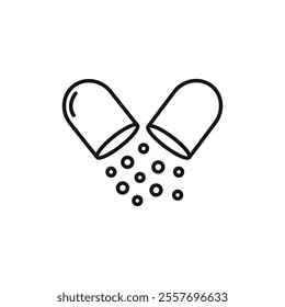 Open capsule pill icon Isolated flat vector in outline